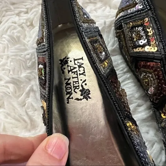 Vintage 90s sequined flats shoes by Shell Kepler