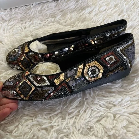 Vintage 90s sequined flats shoes by Shell Kepler