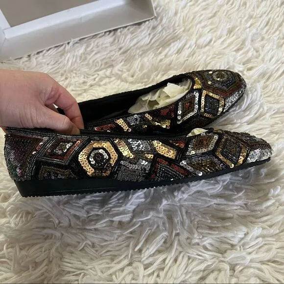Vintage 90s sequined flats shoes by Shell Kepler