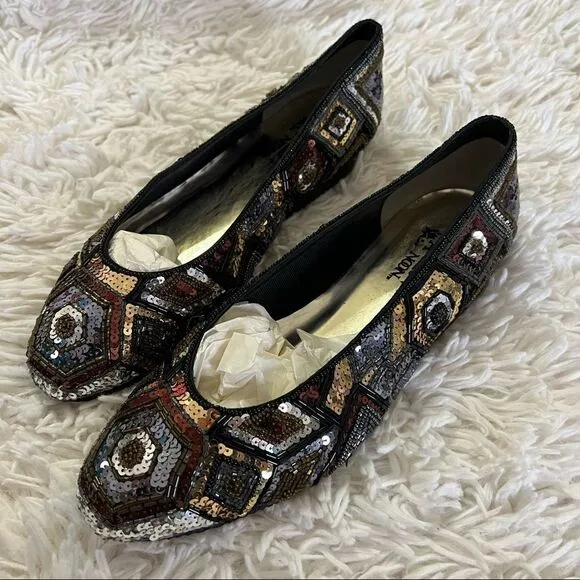 Vintage 90s sequined flats shoes by Shell Kepler