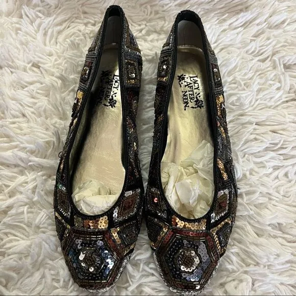 Vintage 90s sequined flats shoes by Shell Kepler