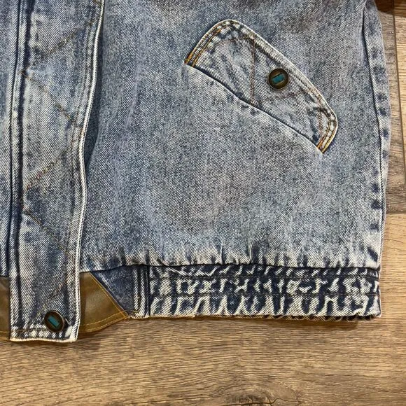 Vintage 90s Weathered Blues Patchwork Aztec Denim Full Zip Jean Jacket - Large