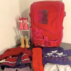 Vintage American Girl Carrying Backpack w/ Clothing and Shoe lot.