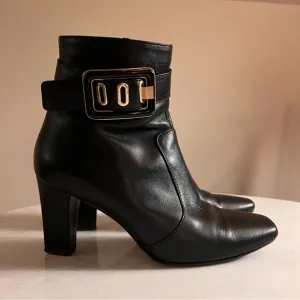 Vintage Casuccio &amp; Scalera Black Soft Italian Leather Ankle Boots with Gold Belt