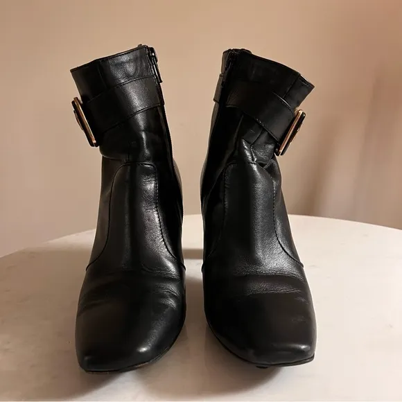Vintage Casuccio &amp; Scalera Black Soft Italian Leather Ankle Boots with Gold Belt