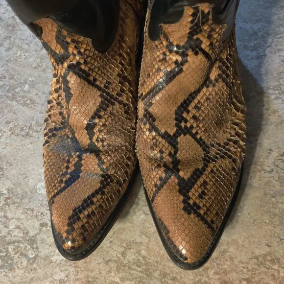 Vintage Code West Western Snake Skin Boot Womens 10.5M / Mens 9M Black Leather
