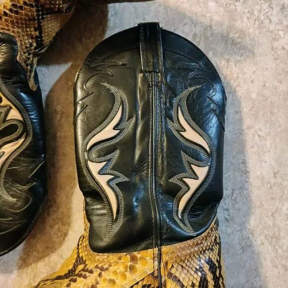 Vintage Code West Western Snake Skin Boot Womens 10.5M / Mens 9M Black Leather
