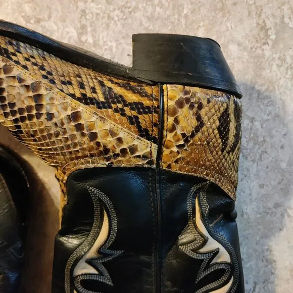 Vintage Code West Western Snake Skin Boot Womens 10.5M / Mens 9M Black Leather