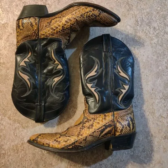 Vintage Code West Western Snake Skin Boot Womens 10.5M / Mens 9M Black Leather