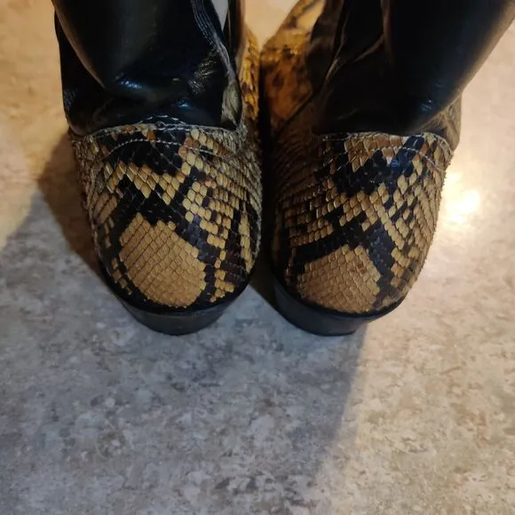 Vintage Code West Western Snake Skin Boot Womens 10.5M / Mens 9M Black Leather