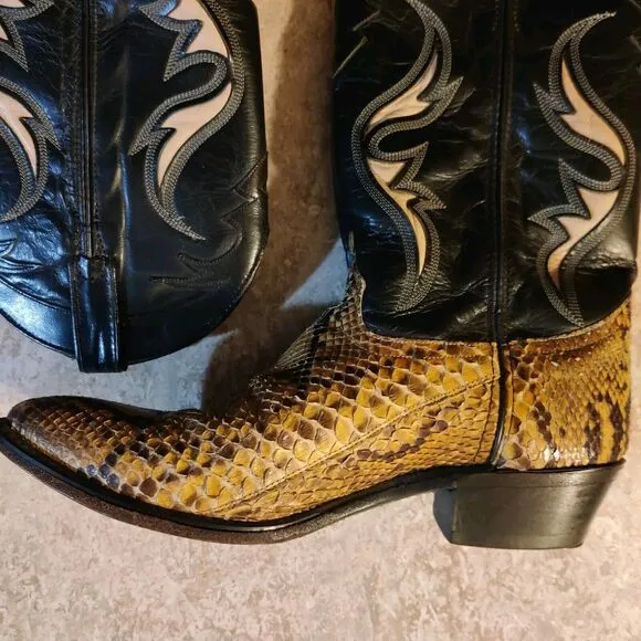 Vintage Code West Western Snake Skin Boot Womens 10.5M / Mens 9M Black Leather