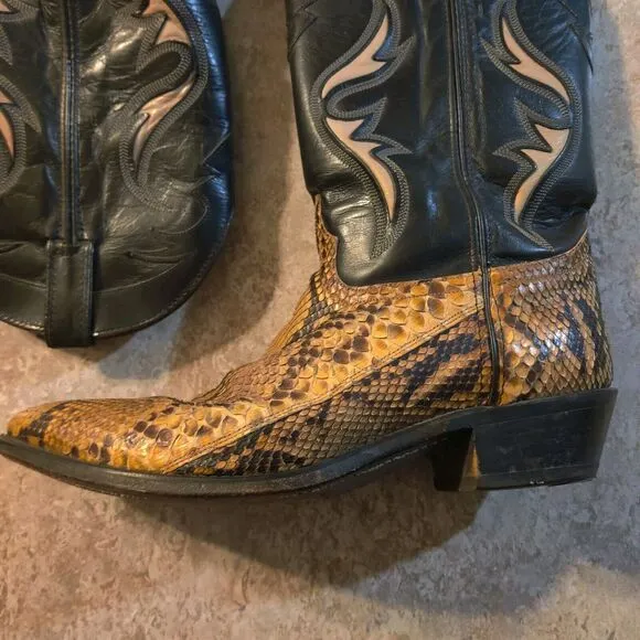 Vintage Code West Western Snake Skin Boot Womens 10.5M / Mens 9M Black Leather