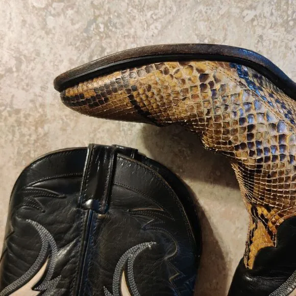 Vintage Code West Western Snake Skin Boot Womens 10.5M / Mens 9M Black Leather