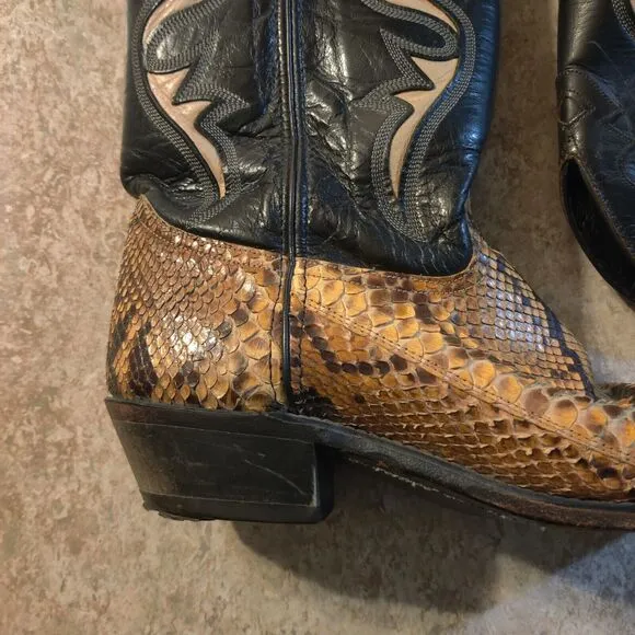 Vintage Code West Western Snake Skin Boot Womens 10.5M / Mens 9M Black Leather