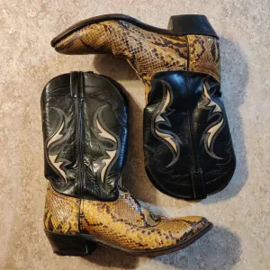 Vintage Code West Western Snake Skin Boot Womens 10.5M / Mens 9M Black Leather