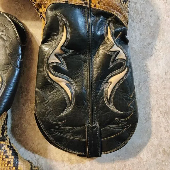 Vintage Code West Western Snake Skin Boot Womens 10.5M / Mens 9M Black Leather
