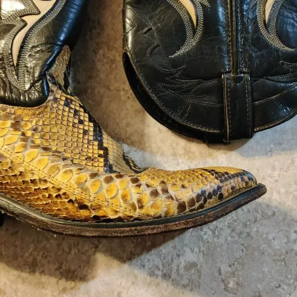 Vintage Code West Western Snake Skin Boot Womens 10.5M / Mens 9M Black Leather