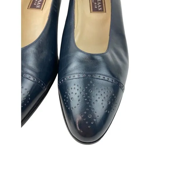 *Vintage Cole Haan Tensile Air  Cap Toe Pumps Size 10AA Blue Classic Navy Italy