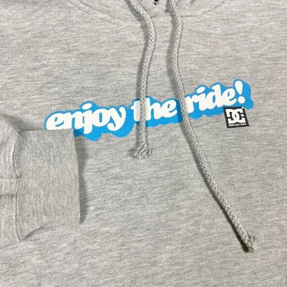 Vintage DC Shoes Skater Funny Saying Enjoy the Ride Baggy Hoodie Sweatshirt Navy