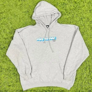 Vintage DC Shoes Skater Funny Saying Enjoy the Ride Baggy Hoodie Sweatshirt Navy