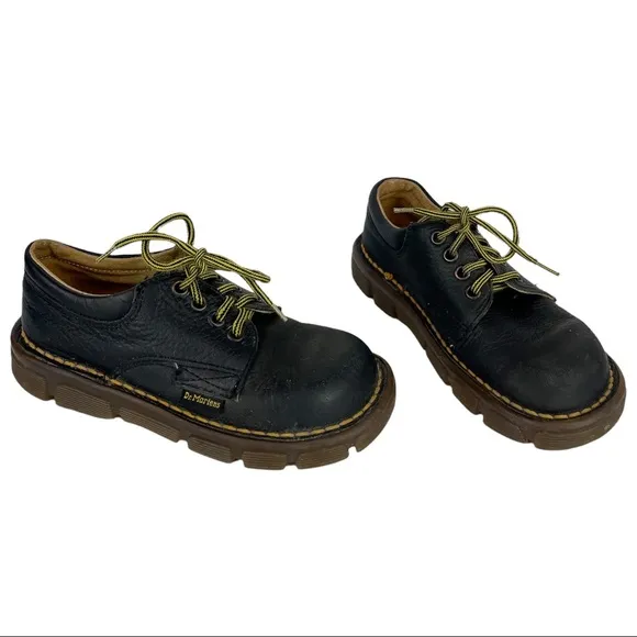 Vintage Doc Martens Kids Black Leather Oxford Shoes Made in England Sz 11 Unisex