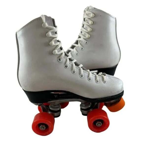 Vintage Dominion Canada Roller Skates Youth Size 9 White Boot/Lace Esprit Wheels