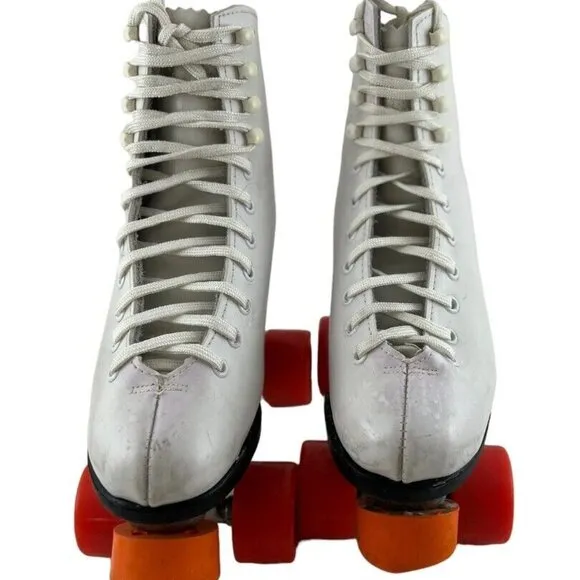 Vintage Dominion Canada Roller Skates Youth Size 9 White Boot/Lace Esprit Wheels