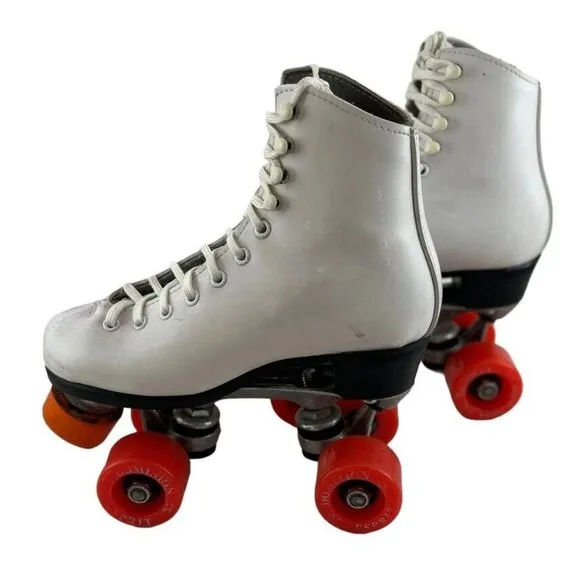 Vintage Dominion Canada Roller Skates Youth Size 9 White Boot/Lace Esprit Wheels
