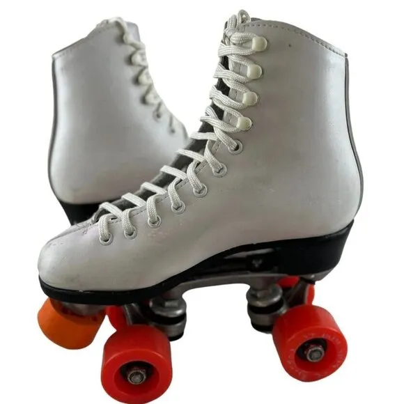 Vintage Dominion Canada Roller Skates Youth Size 9 White Boot/Lace Esprit Wheels