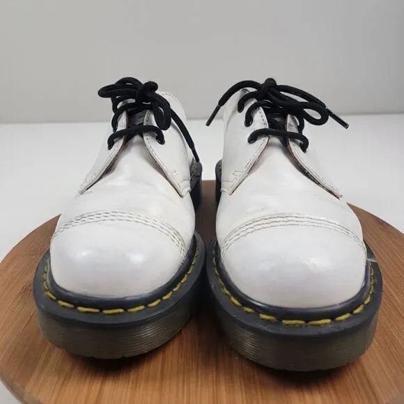 Vintage Dr Doc Martens Oxfords White Leather Chunky Shoes Made in England sz 9