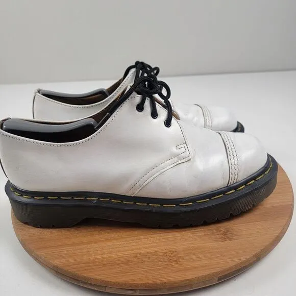 Vintage Dr Doc Martens Oxfords White Leather Chunky Shoes Made in England sz 9