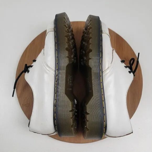 Vintage Dr Doc Martens Oxfords White Leather Chunky Shoes Made in England sz 9