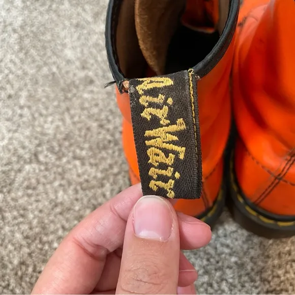 Vintage Dr. Martens Doc Made In England 1460 Orange Smooth Leather Boots UK 7.5
