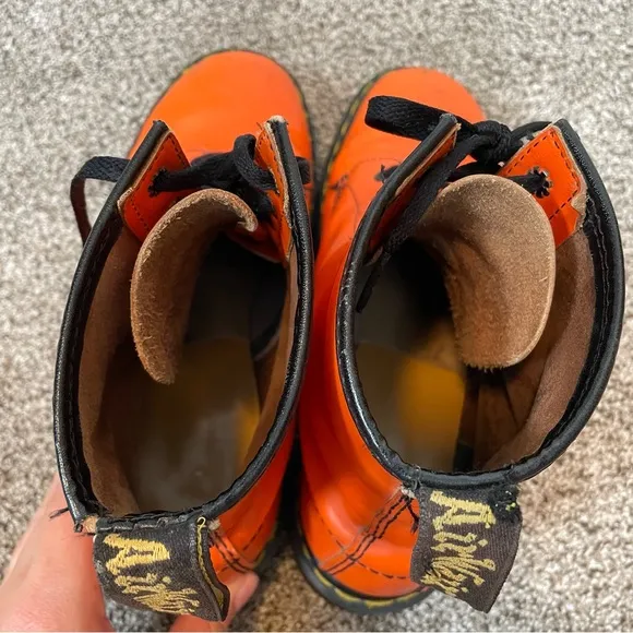 Vintage Dr. Martens Doc Made In England 1460 Orange Smooth Leather Boots UK 7.5