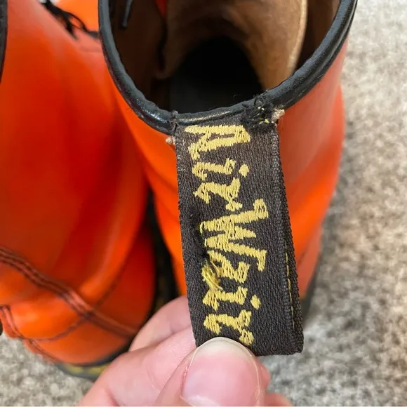 Vintage Dr. Martens Doc Made In England 1460 Orange Smooth Leather Boots UK 7.5