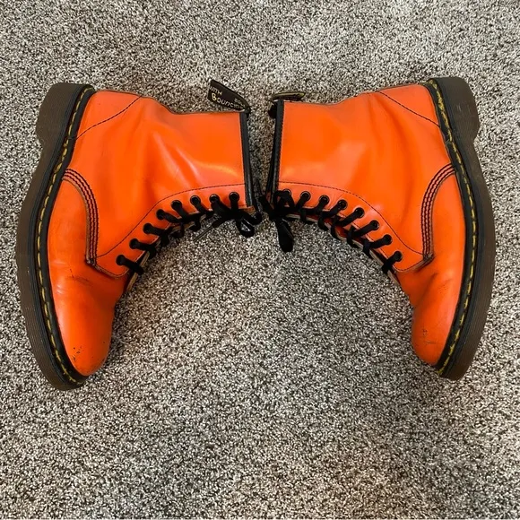 Vintage Dr. Martens Doc Made In England 1460 Orange Smooth Leather Boots UK 7.5