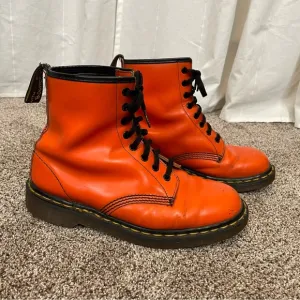 Vintage Dr. Martens Doc Made In England 1460 Orange Smooth Leather Boots UK 7.5