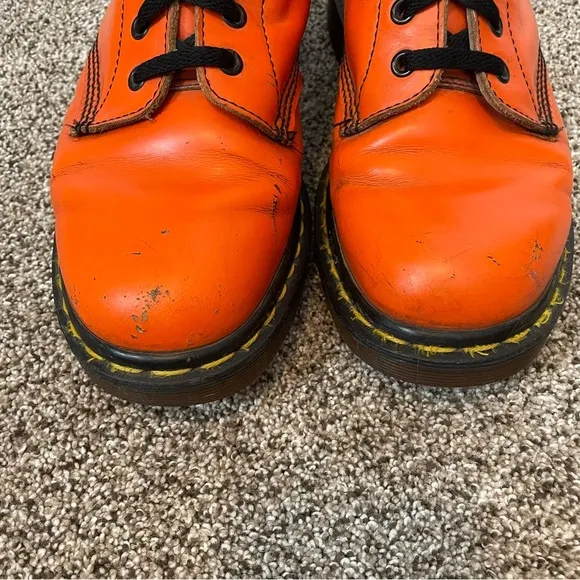 Vintage Dr. Martens Doc Made In England 1460 Orange Smooth Leather Boots UK 7.5