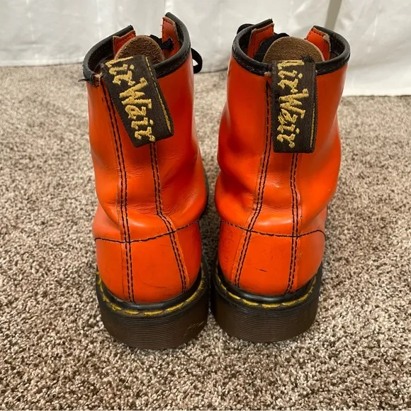 Vintage Dr. Martens Doc Made In England 1460 Orange Smooth Leather Boots UK 7.5