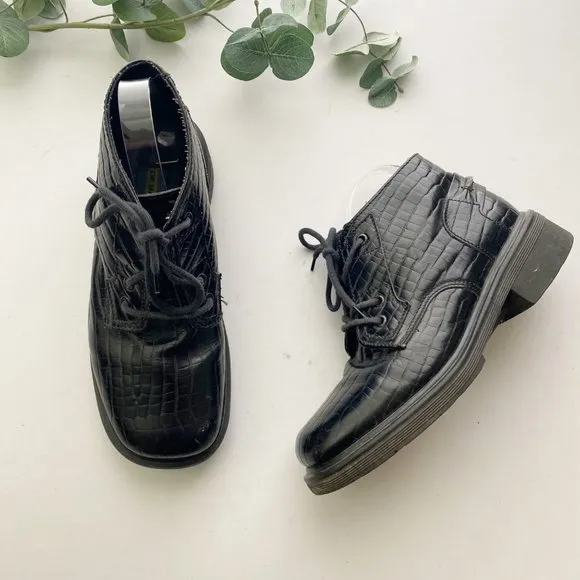Vintage Dr. Martens Square Toe Embossed Black Boots Shoes
