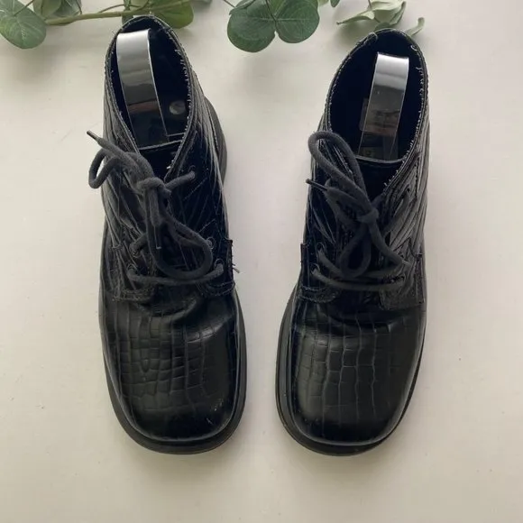 Vintage Dr. Martens Square Toe Embossed Black Boots Shoes