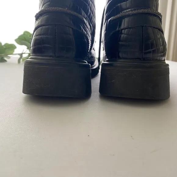 Vintage Dr. Martens Square Toe Embossed Black Boots Shoes