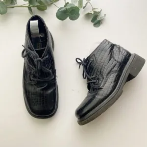 Vintage Dr. Martens Square Toe Embossed Black Boots Shoes