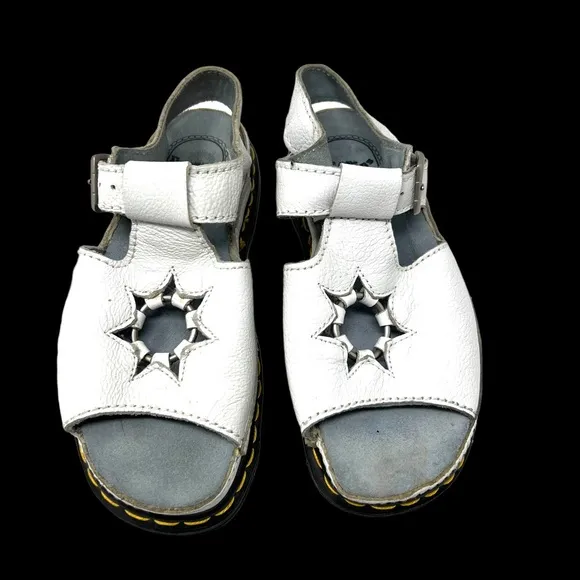 Vintage Dr Martens White T Strap Buckle Star Ring Cut-Out Sandals Size 8 FLAW