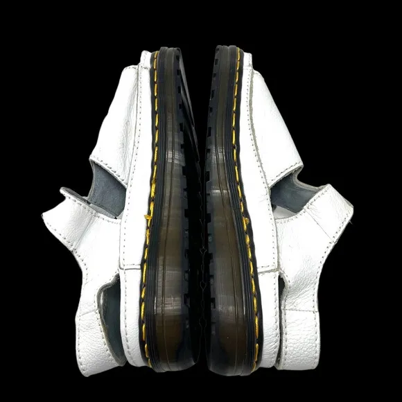 Vintage Dr Martens White T Strap Buckle Star Ring Cut-Out Sandals Size 8 FLAW