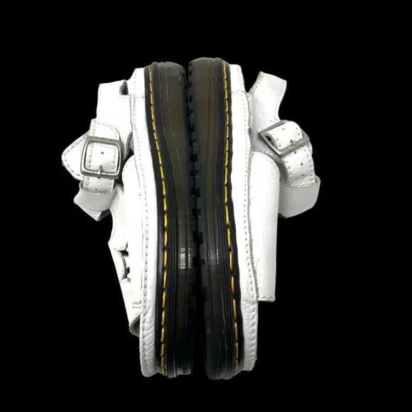 Vintage Dr Martens White T Strap Buckle Star Ring Cut-Out Sandals Size 8 FLAW