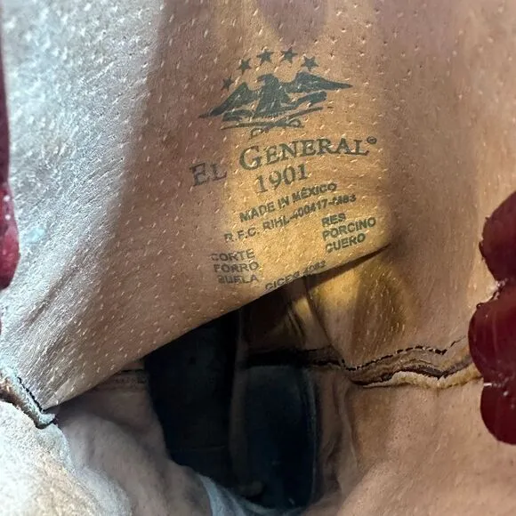 Vintage El General Mens 8 Burgundy Red Western Boots Embroidered Snip Toe Cowboy