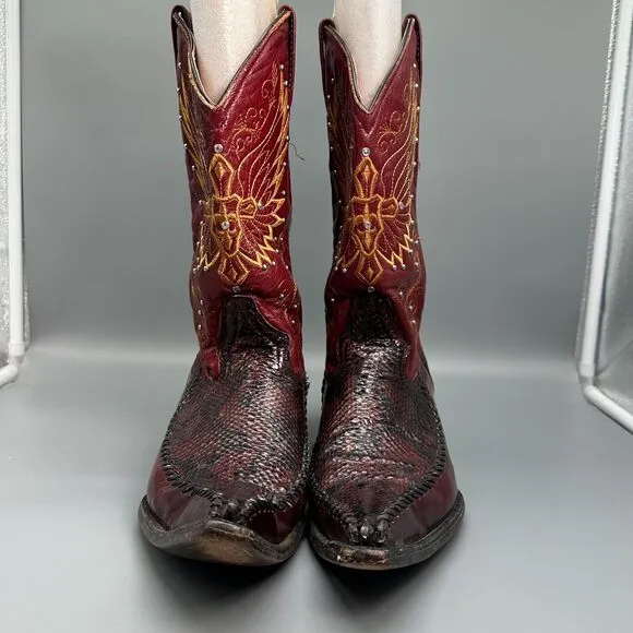 Vintage El General Mens 8 Burgundy Red Western Boots Embroidered Snip Toe Cowboy