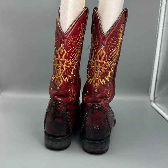 Vintage El General Mens 8 Burgundy Red Western Boots Embroidered Snip Toe Cowboy