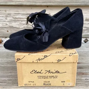 Vintage Elsé Anita Genuine Leather Suede Ribbon Lace Up Shoes Women's Size 8